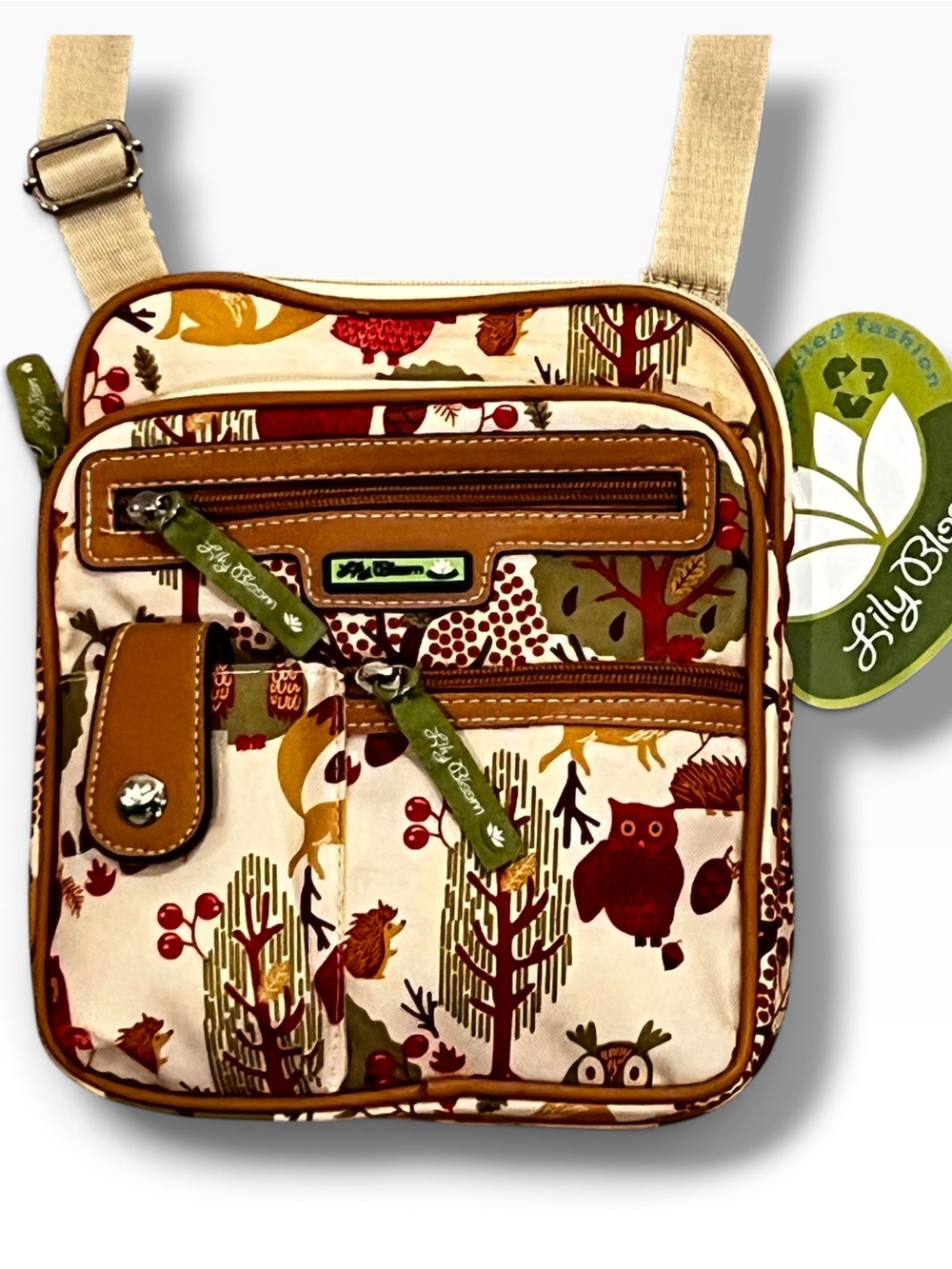 Lily Bloom Forrest Friends Multi Pocket Crossbody Bag NEW! E-1